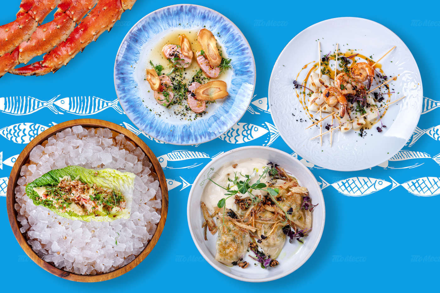 Краб, креветки, лосось и кальмары — азиатский сет в ресторане «Черетто Море»