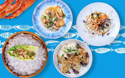 Краб, креветки, лосось и кальмары — азиатский сет в ресторане «Черетто Море»