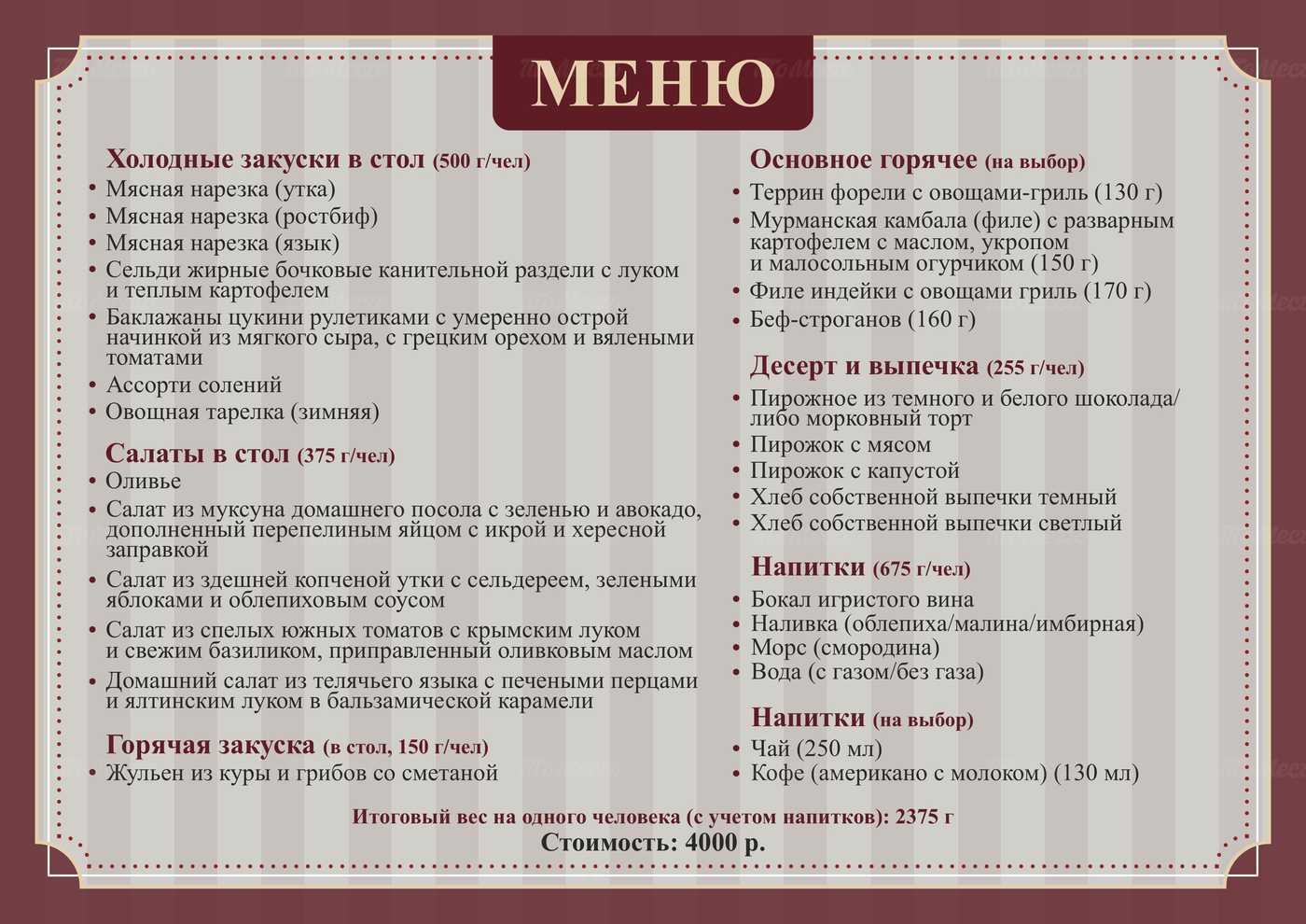 Банкетное меню ресторана Чеховъ на Петропавловской улице фото 3