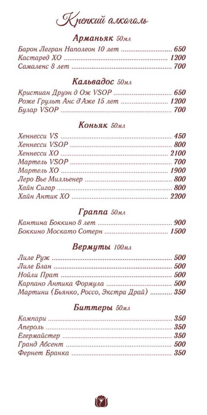 Меню самого дорогого ресторана москвы