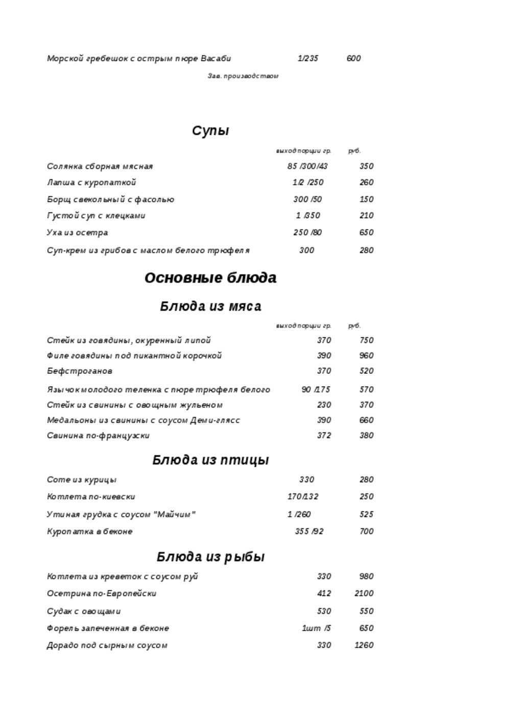 Меню и цены ресторана Седьмое Небо на улице Малиновского фото 10