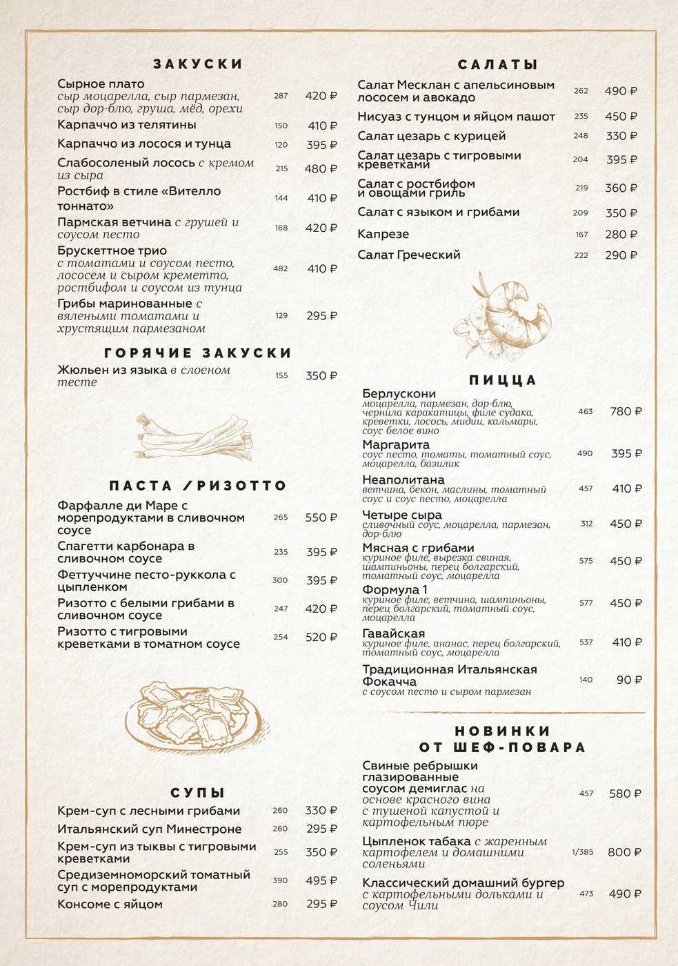 Меню и цены ресторана Берлускони на Большой Покровской фото 1